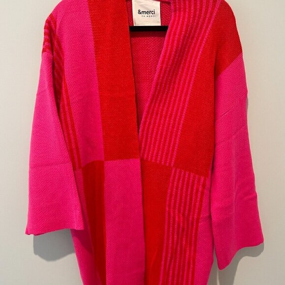 NWOT NEW &Merci Sweater | Oversized Cardigan | Color: Pink/Red | Size S/M - Picture 5 of 8